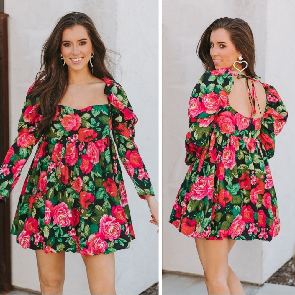 BuddyLove Stassie Puff Sleeve Babydoll Dress in Rosa SZ S NWT